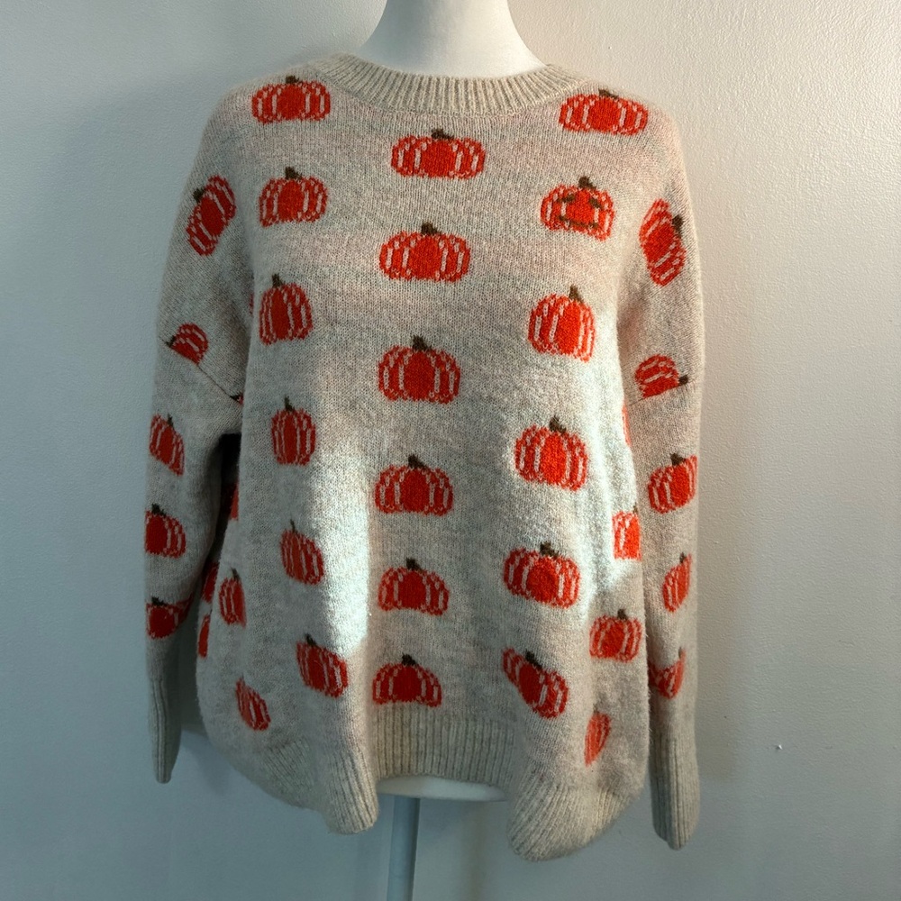 Vince Camuto Pumpkin Pattern Sweater - Cream and Orange